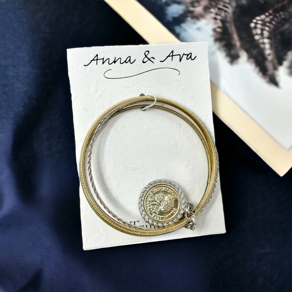 NEW Anna & Ava Roman Coin Mixed Metals Bangle Set